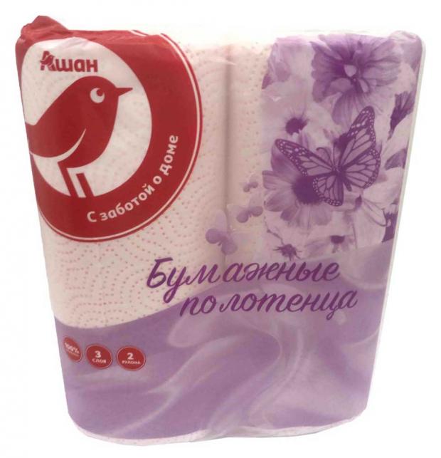 

Полотенца бумажные АШАН 3 слоя, 2 рулона