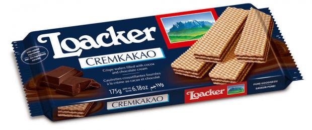 Вафли LOACKER с какао в шоколадном креме, 175 г loacker tortina wafers 125g