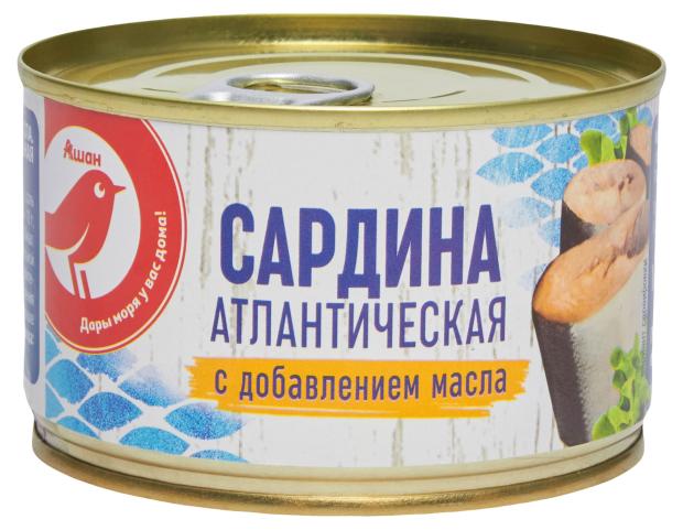 

Сардина АШАН Красная птица натуральная с добавлением масла, 250 г