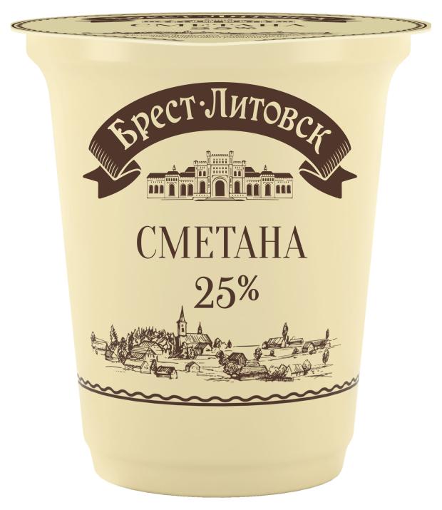 Сметана Брест-Литовск 25% БЗМЖ, 300 г сметана простоквашино 25% бзмж 300 г