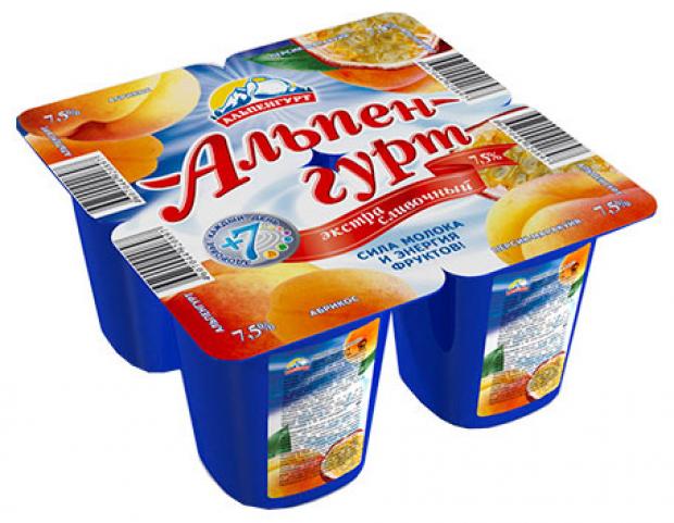 

Йогуртный продукт экстра Сливочный «Альпенгурт» абрикос-персик-маракуйя 7,5%, 100 г