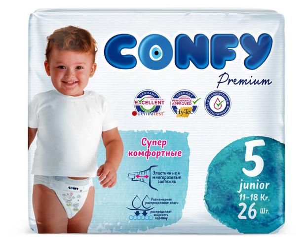 

Подгузники Confy Premium Junior размер 5 (11-18 кг), 26 шт