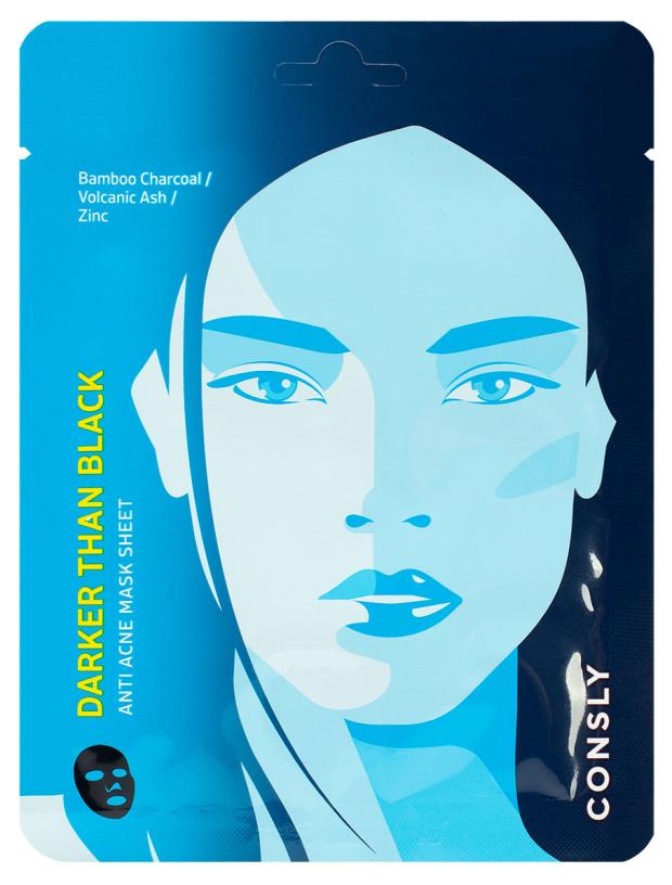 Маска для лица CONSLY Darker Than Black Anti Acne для проблемной кожи тканевая, 25 мл
