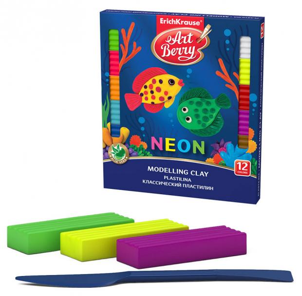 Пластилин ArtBerry Neon со стеком и Алоэ Вера, 12 цветов