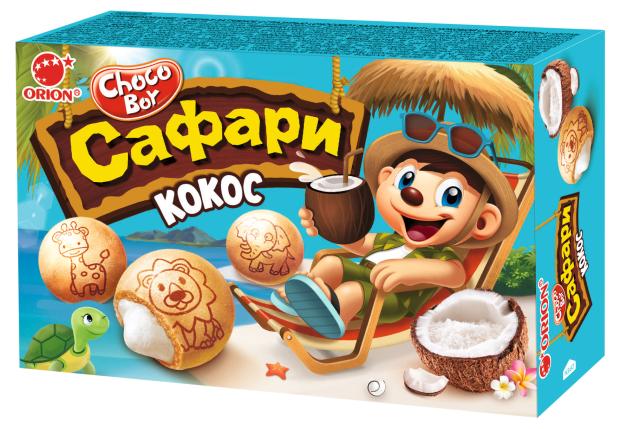 печенье choco boy сафари orion 42 г Печенье Orion Choco Boy Сафари Кокос, 39 г