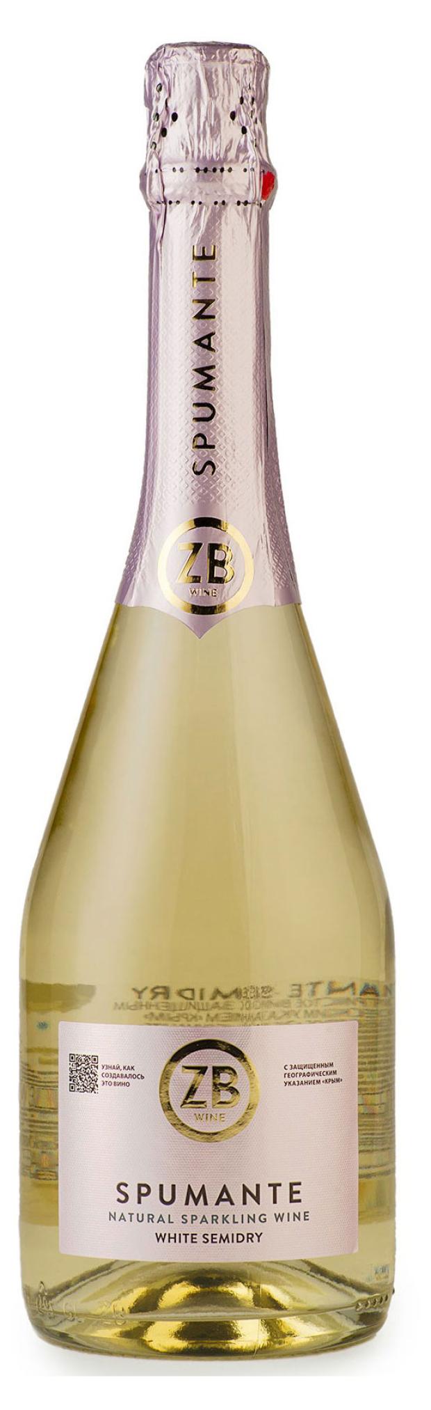 Игристое вино ZB WINE Spumante белое полусухое Россия, 0,75 л