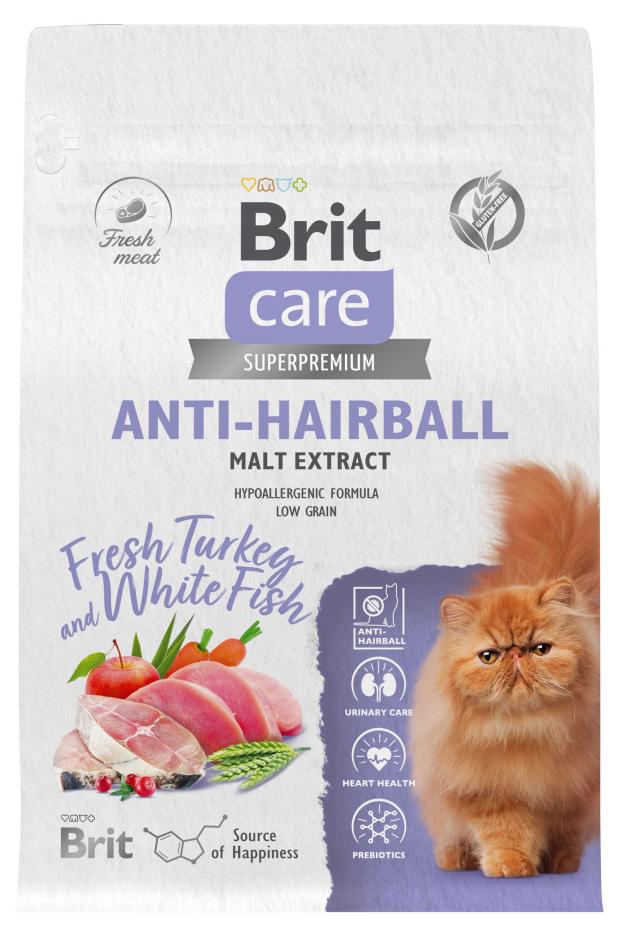 

Сухой Сухой корм для взрослых кошек Brit Care с белой рыбой и индейкой Cat Anti-Hairball, 400 г