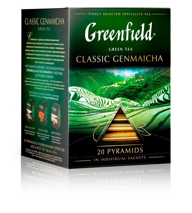 

Чай зеленый Greenfield Classic Genmaicha с воздушным рисом, 20x1,8 г