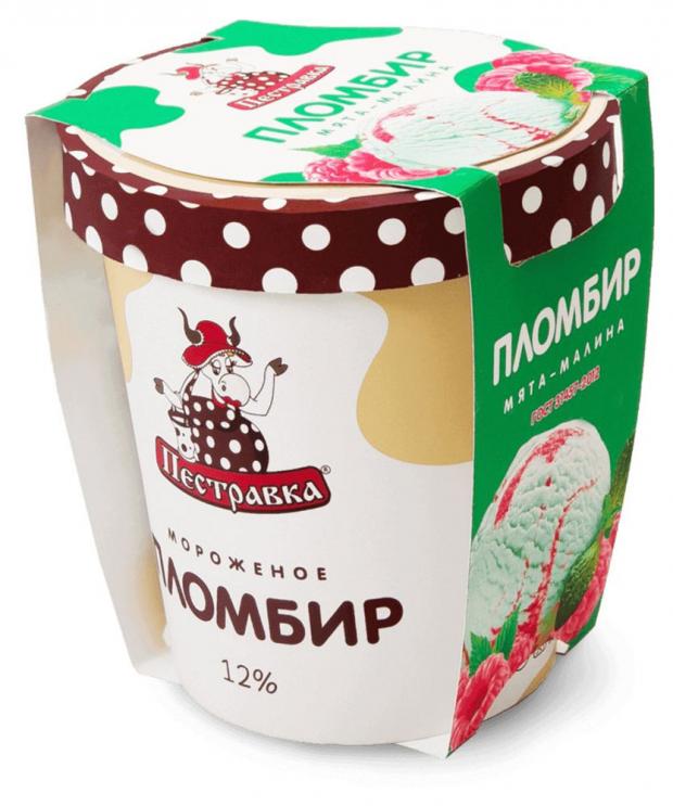 Мороженое пломбир Пестравка с ароматом мяты и малиновым наполнителем 12% БЗМЖ, 270 г