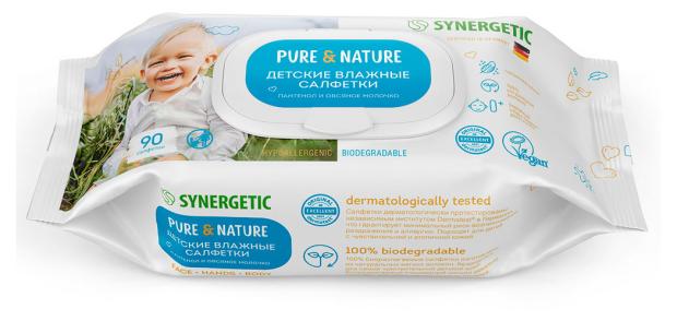 

Влажные салфетки детские Synergetic пантенол и овсяное молочко гипоаллергенные 0+, 90 шт