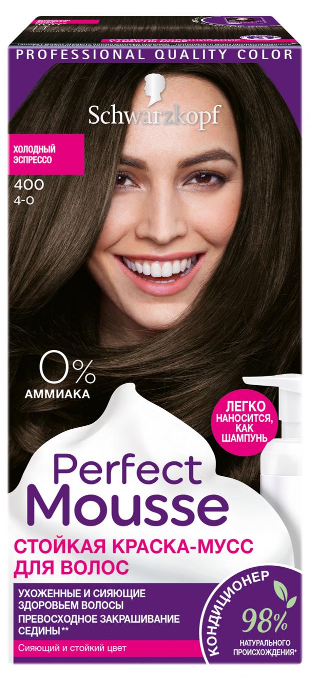 

Краска-мусс для волос Perfect Mousse без аммиака Холодный эспрессо тон 400, 93,5 мл