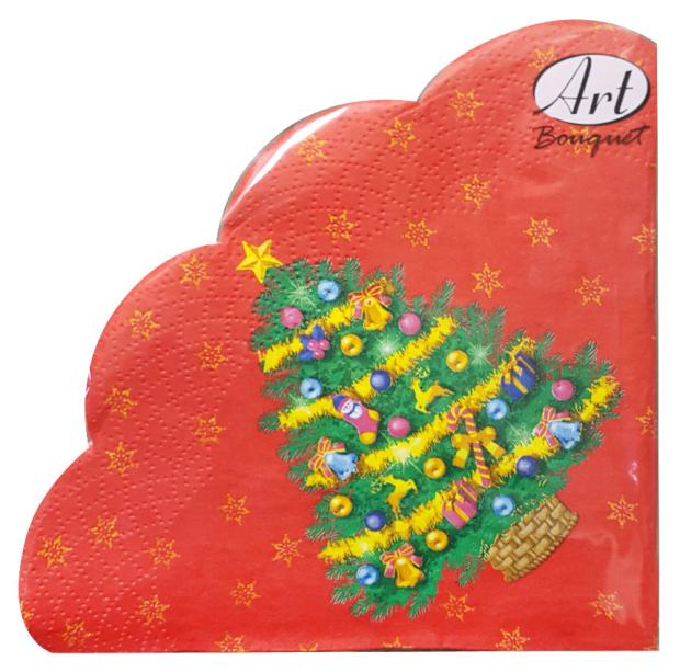 

Салфетки одноразовые бумажные Новогодняя ель трехслойные круглые d 32 см, 12 л