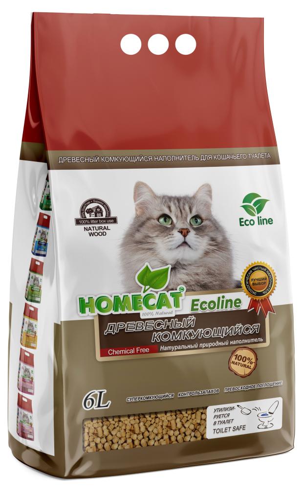

Наполнитель для кошачьего туалета HOMECAT Ecoline древесный комкующийся, 6 л