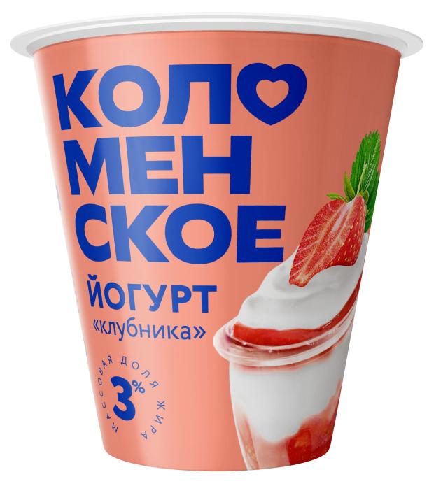 Йогурт Коломенский клубника 3% БЗМЖ, 300 г