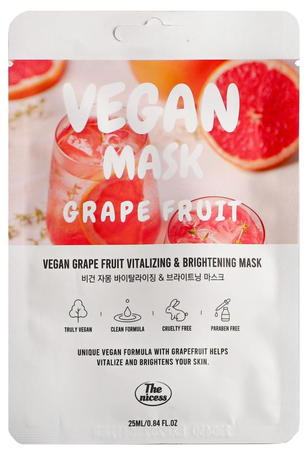 

Маска для лица The nicess Vegan осветление и питание с грейпфрутом тканевая, 25 мл