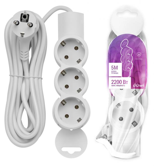 

Удлинитель duwi 2200 Вт с заземлением 3 гнезда, 5 м