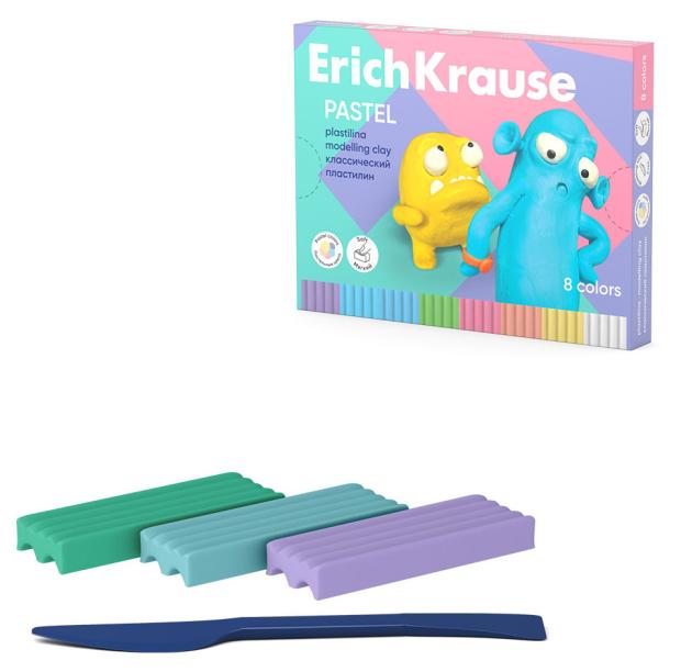 Пластилин классический ErichKrause Jolly Friends Pastel, 8 цветов