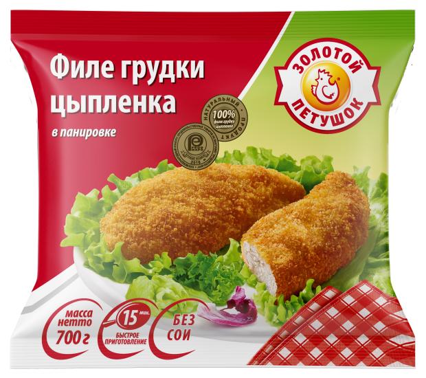 Филе грудки цыпленка Золотой Петушок в панировке, 700 г Филе грудки цыпленка Золотой Петушок в панировке, 700 г фото