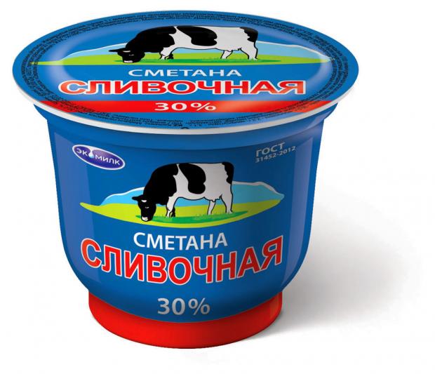 Сметана Экомилк 30.0% БЗМЖ, 200 г сметана рузская 25% бзмж 175 г