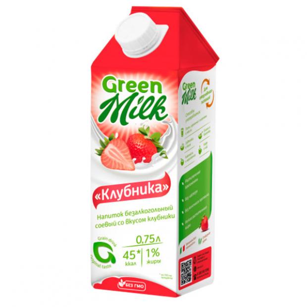 Напиток соевый Green Milk со вкусом клубники, 750 г