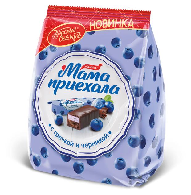 

Конфеты шоколадные Красный октябрь Мама Приехала с гречкой и черникой, 200 г