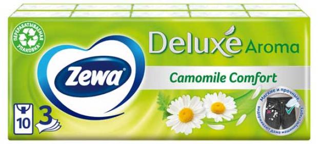 Платочки бумажные носовые Zewa Deluxe Ромашка, 3 слоя, 10х10 шт