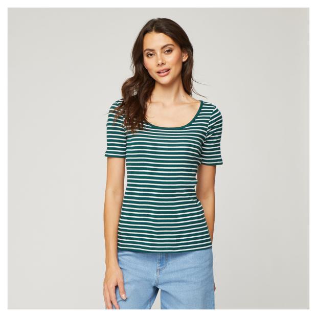 

Футболка женская InExtenso TEE0017 с коротким рукавом белая в зеленую полоску