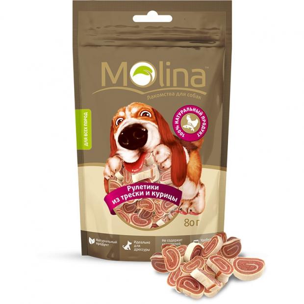 

Лакомство для собак Molina рулетики из трески и курицы, 80 г