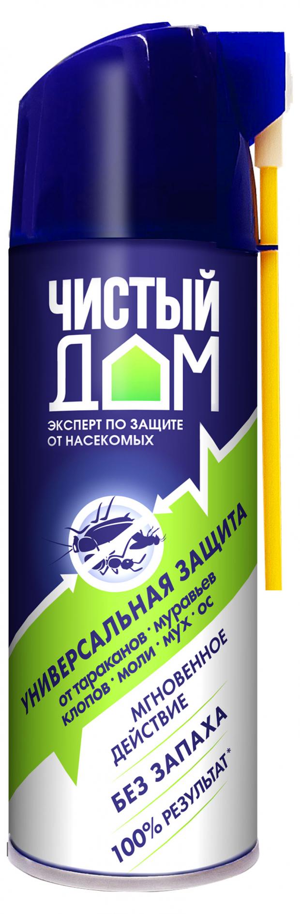 Аэрозоль от насекомых Чистый дом Super универсальный без запаха, 400 мл аэрозоль супер от насекомых чистый дом универсальный без запаха 400 мл