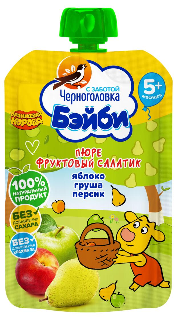 Пюре Черноголовка Бэйби Фруктовый салатик и мультизлак Яблоко Персик Банан с 5 мес., 85 г