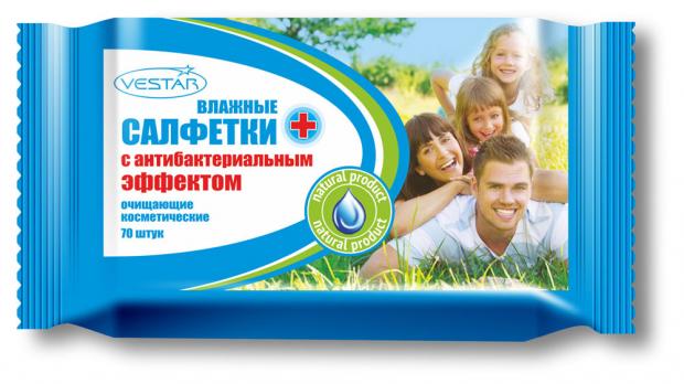 

Влажные салфетки Вестар с антибактериальным эффектом эконом, 70 шт