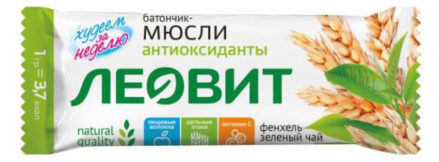Батончик злаковый ЛЕОВИТ мюсли фенхель и зеленый чай 30 г 36₽
