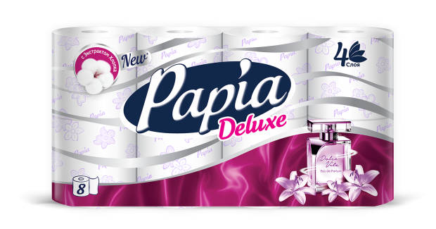 

Туалетная бумага Papia Delux Dolce Vita 4 слоя, 8 рулонов
