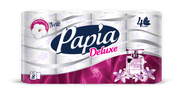 Туалетная бумага Papia Delux Dolce Vita 4 слоя, 8 рулонов