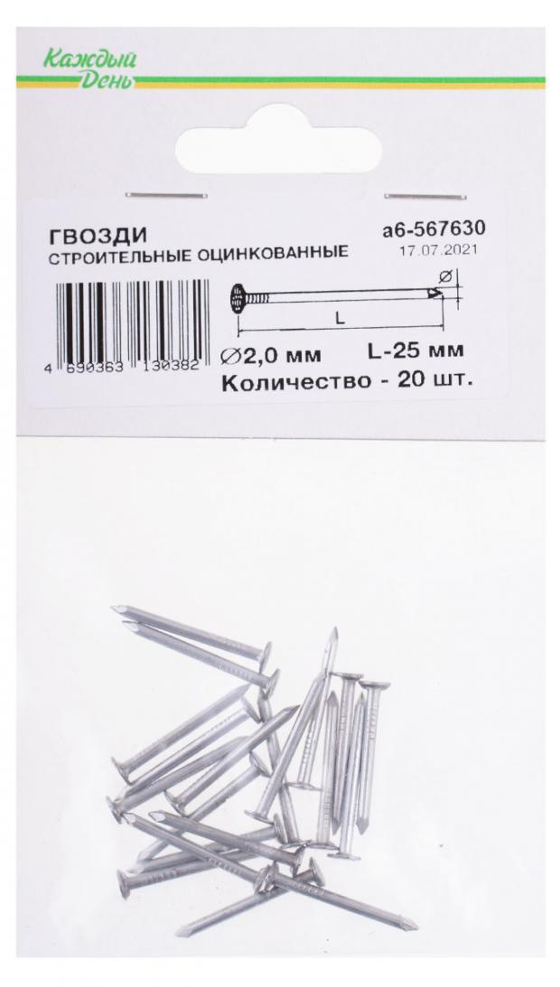 

Гвозди Каждый день строительные 2x25 оцинкованный, 20 шт