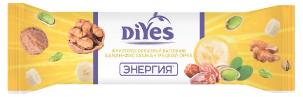 

Батончик фруктово-ореховый DiYes Банан-фисташки-грецкий орех с молочным шоколадом и витамином В1, 40 г