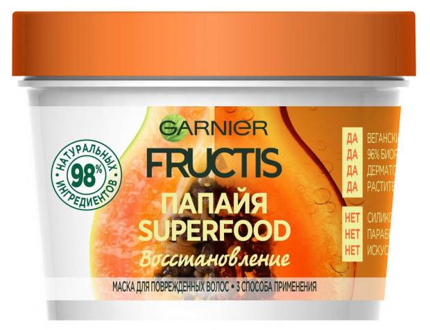 Маска для волос Garnier Fructis Superfood Папайя 3в1, 390 мл цена и фото