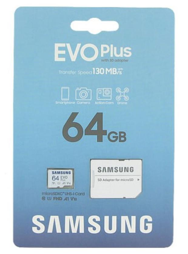 

Карта памяти Samsung EVO Plus microSD 64Gb с адаптером