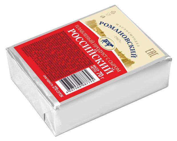 Продукт сырный плавленый Романовский Маслосыродел Российский 40% ЗМЖ, 70 г