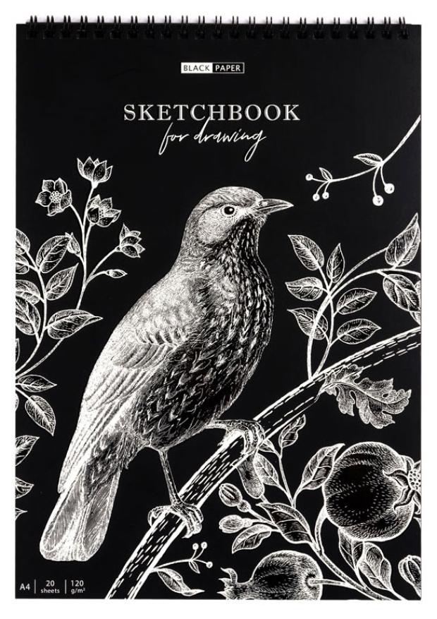 Скетчбук ArtSpace Black line Bird А4 на гребне черный блок, 20 л