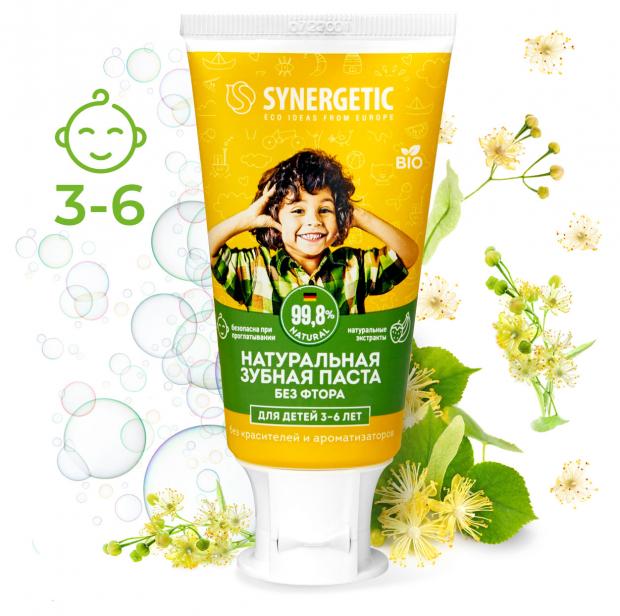 Детская зубная паста Synergetic клубника банан от 3 до 6 лет, 50 г