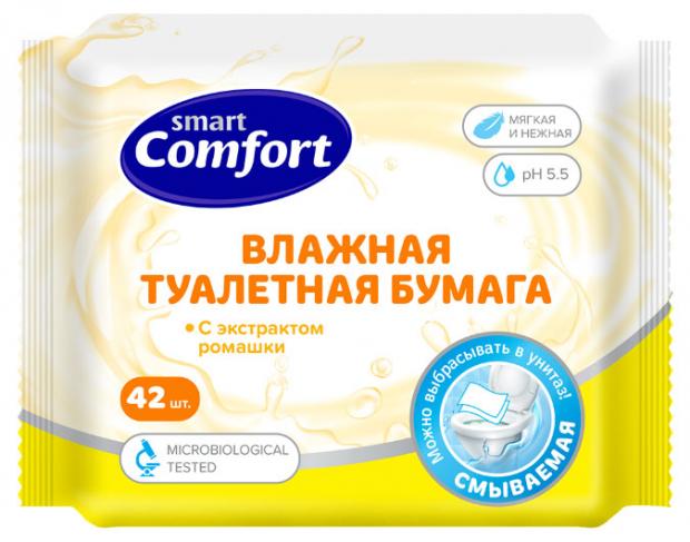 влажная туалетная бумага comfort smart 42 шт Туалетная бумага влажная Comfort smart с ромашкой, 42 шт