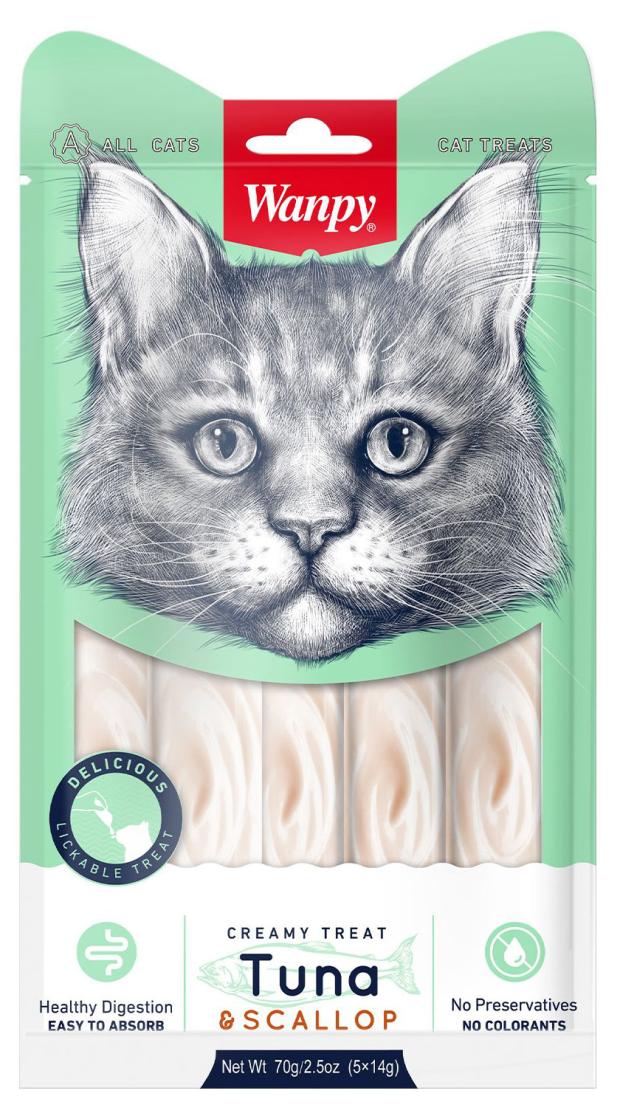 

Лакомство для кошек Wanpy Cat нежное пюре из тунца и гребешка, 70 г
