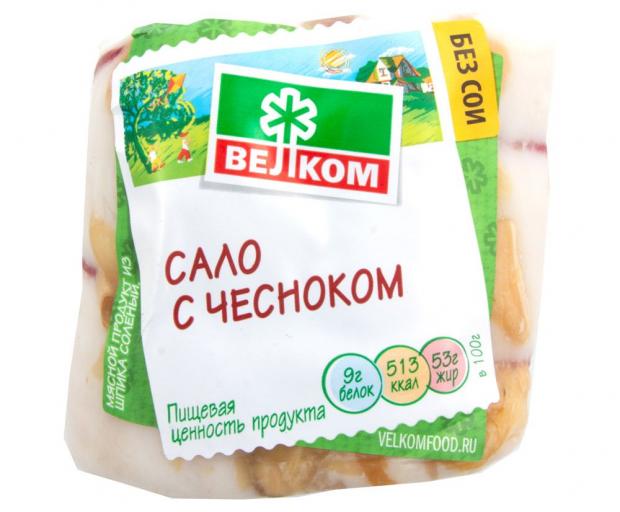 Сало Велком с чесноком (0,2-0,4 кг), 1 упаковка ~ 0,25 кг