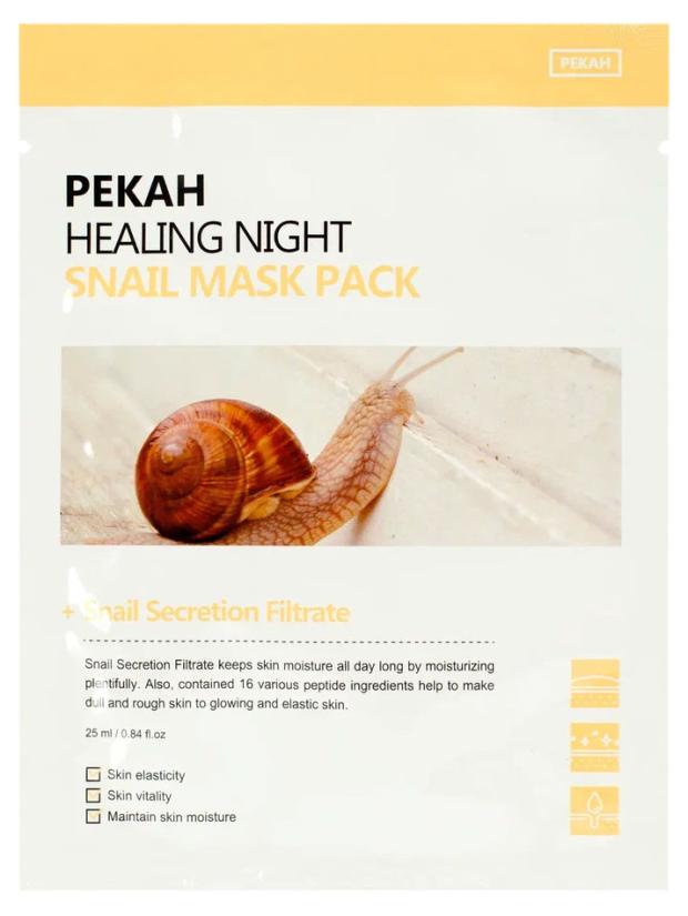 Маска для лица Pekah Вечерняя омолаживающая тканевая с муцином улитки, 25 мл