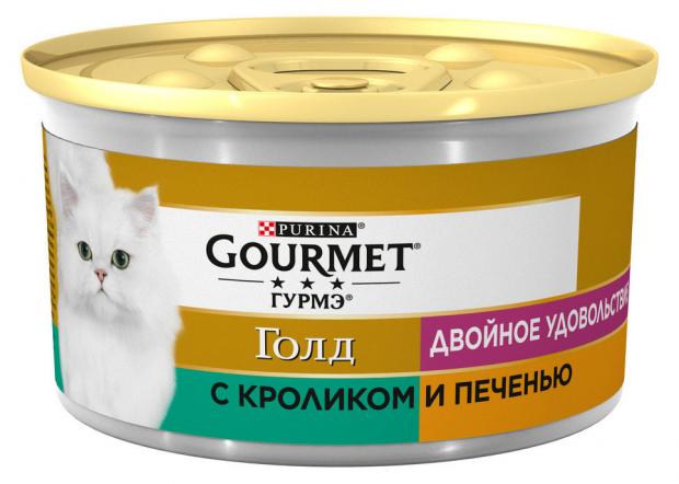 

Консервированный корм для кошек Gourmet Gold Двойное удовольствие кролик печень, 85 г