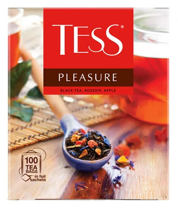 чай чёрный tess pleasure с шиповником и яблоком 100 г Чай черный Tess Pleasure с шиповником яблоком и тропическими фруктами, 100 шт