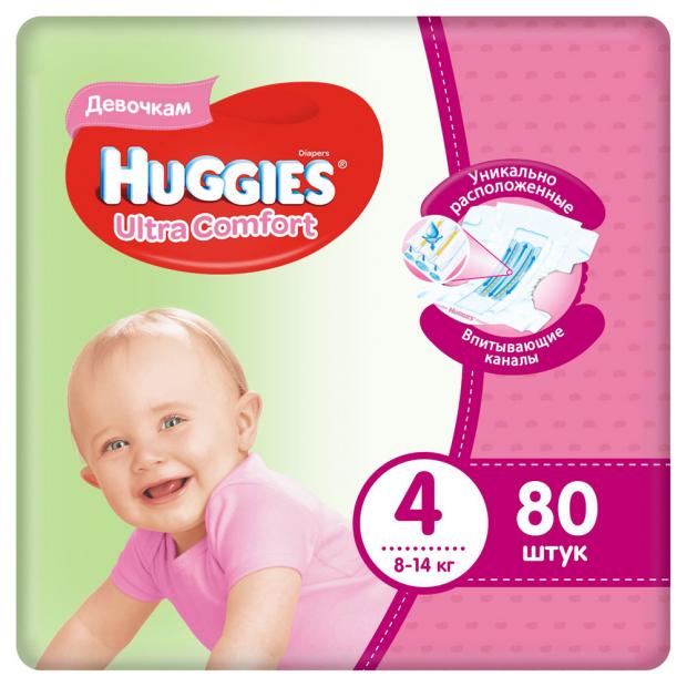 Подгузники Huggies Ultra Comfort для девочек 4 (8-14 кг) 80 шт