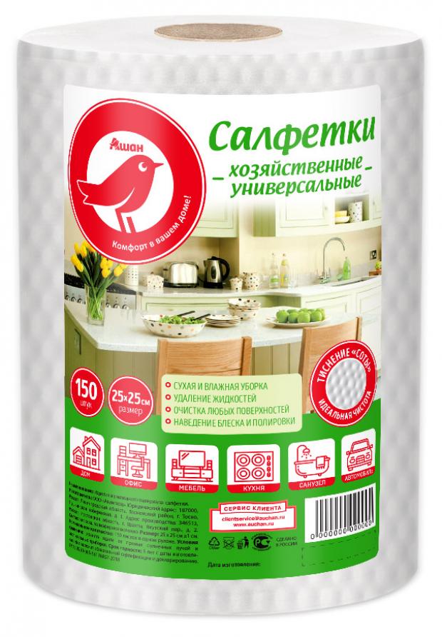 

Салфетки бумажные АШАН в рулоне, 150 шт