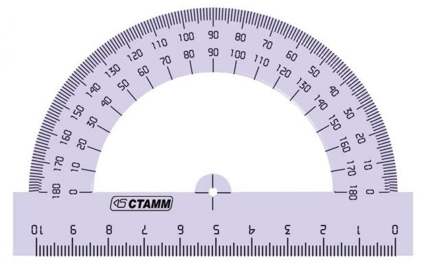 Транспортир СТАММ прозрачный тонированный 10см, 180